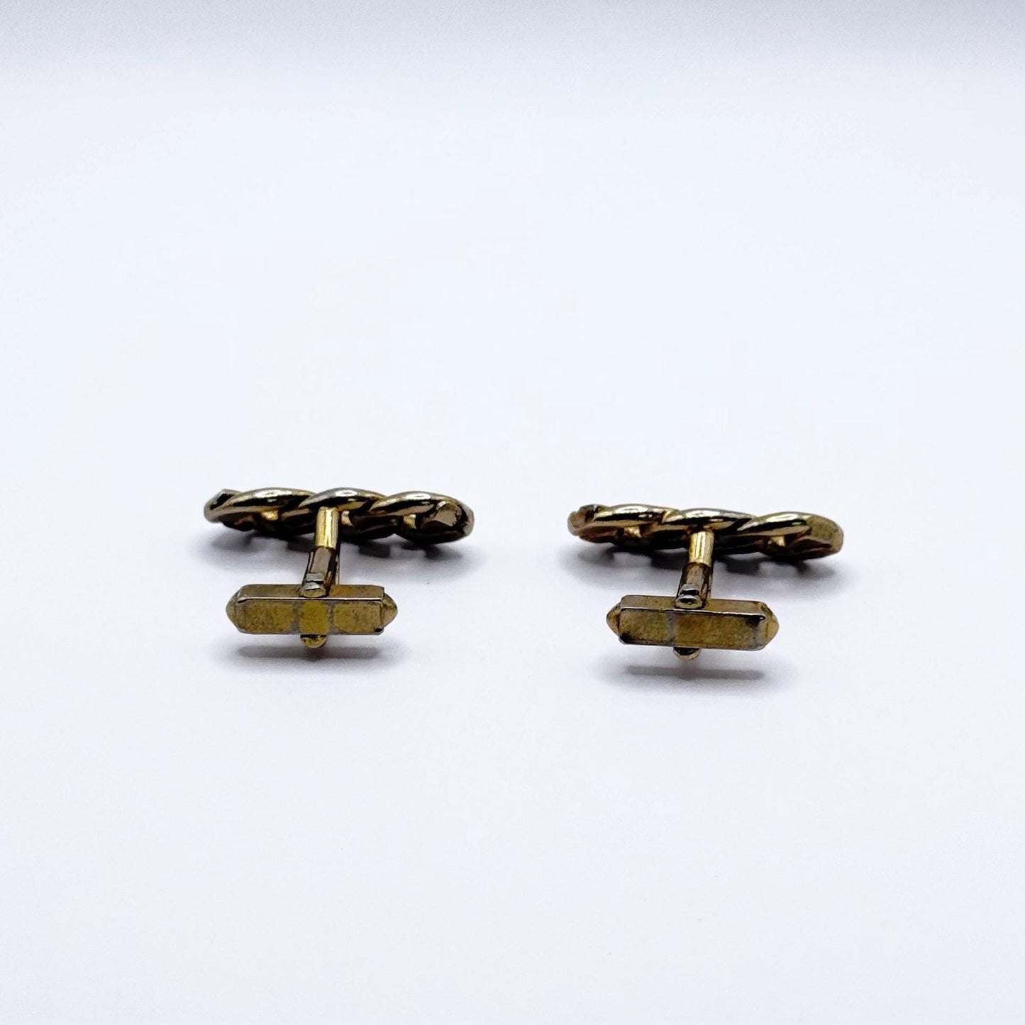 Vintage Cuff Links in Silver and Gold Tone with Chain Link Design Stamped Swank