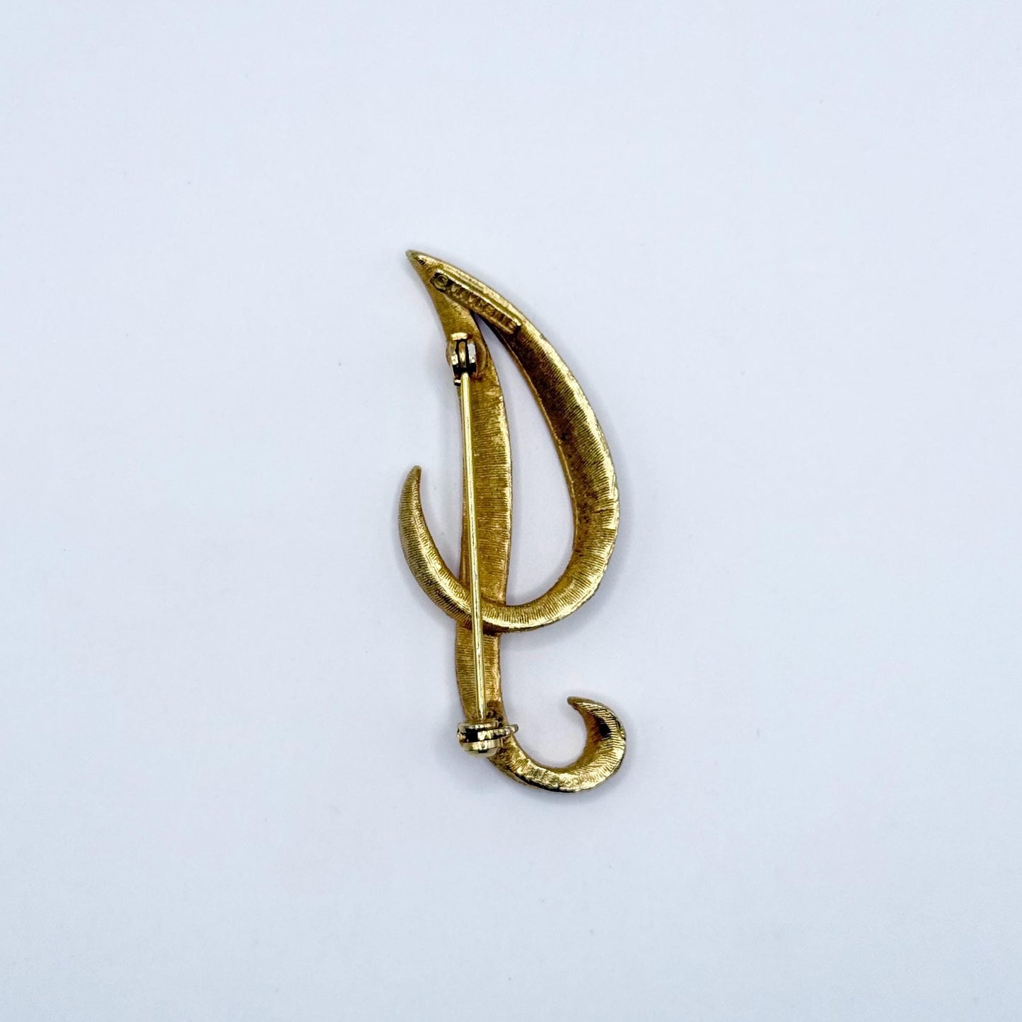Vintage Brooch Pin of the Letter J in Gold Tone and Designed by Mamselle