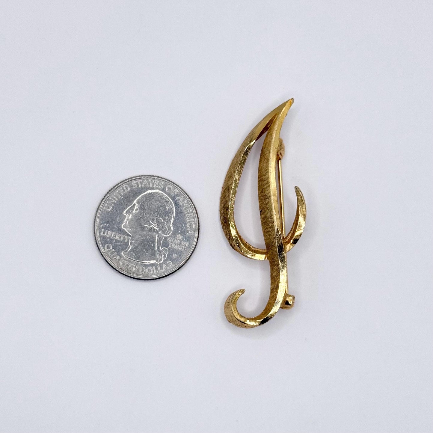 Vintage Brooch Pin of the Letter J in Gold Tone and Designed by Mamselle