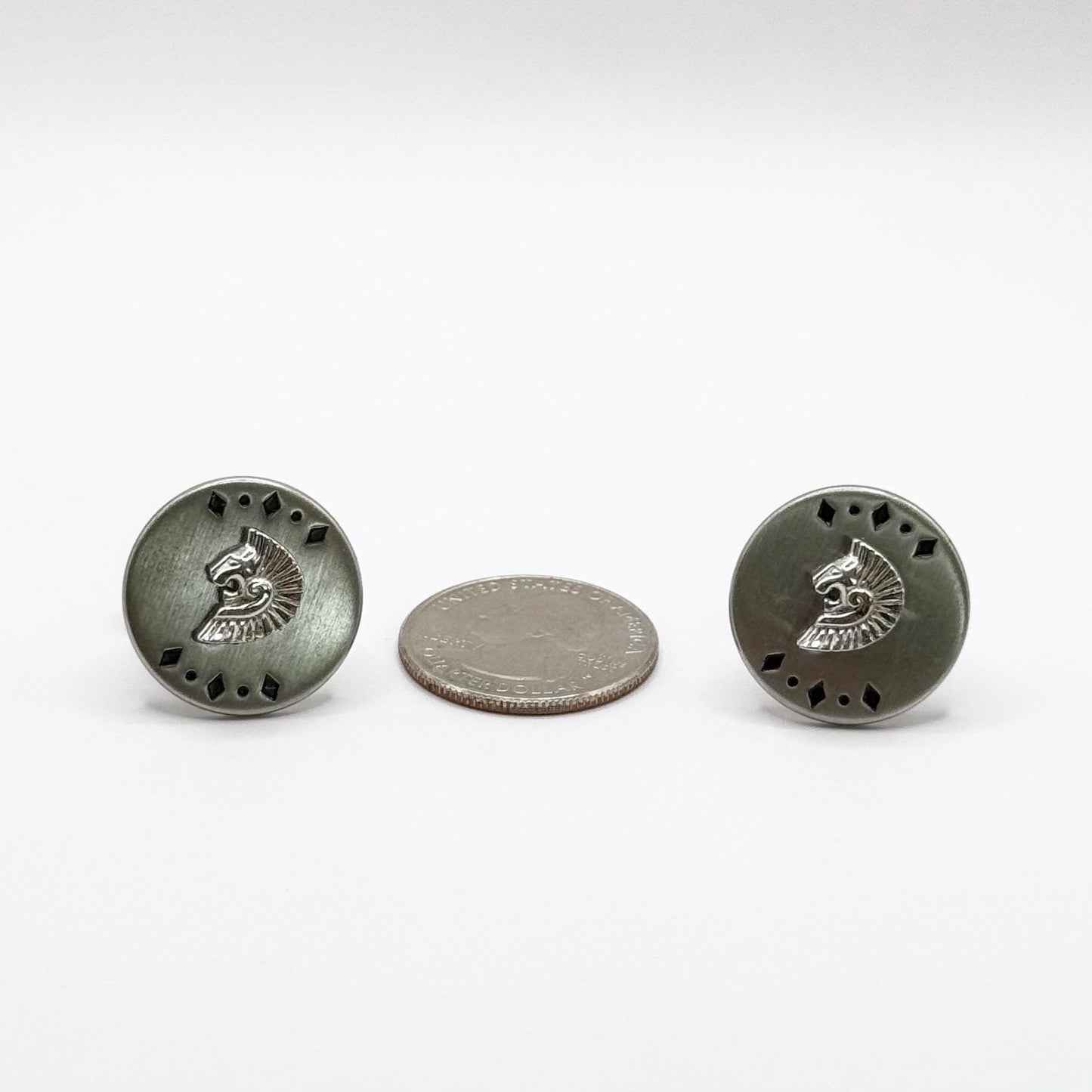 Vintage Cuff Links with Lions and Diamond Design Silver Plated Made by Swank