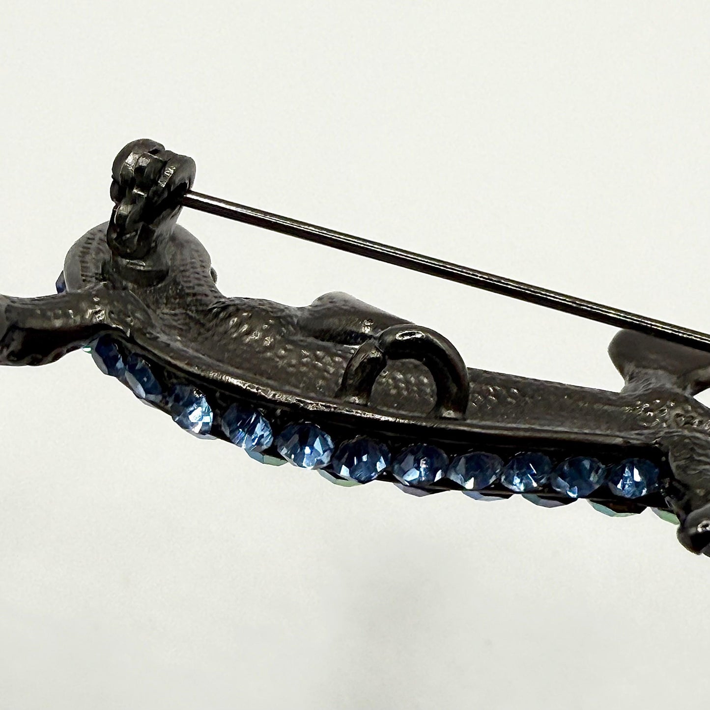 Vintage Brooch or Pendant of Gecko with Blue Rhinestones