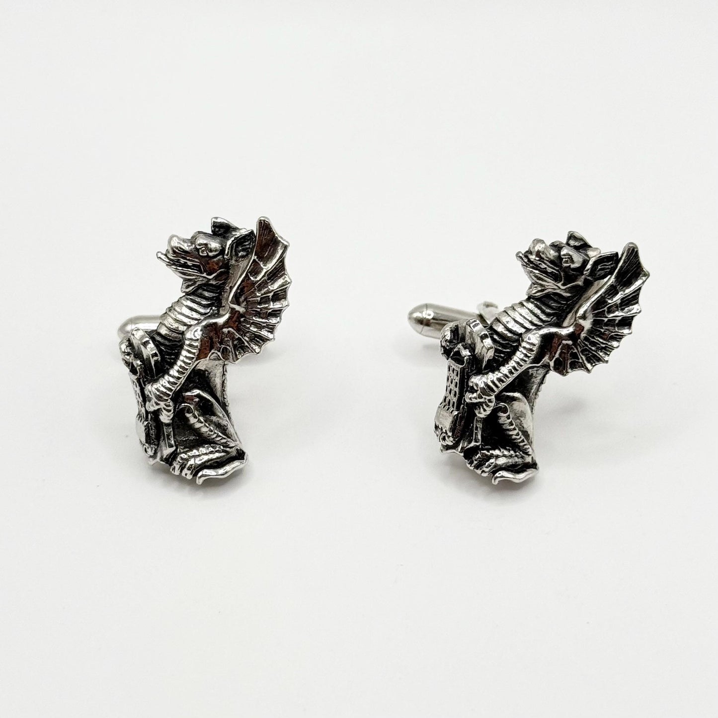 Vintage Cuff Links of Flying Dragons Silver Plated and Made by Swank