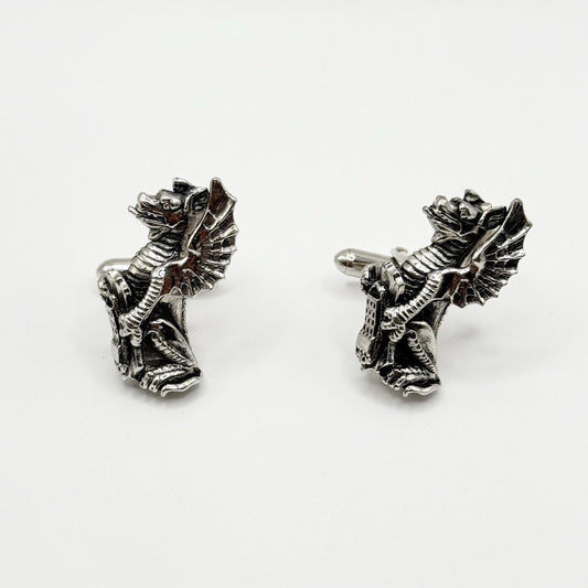 Vintage Cuff Links of Flying Dragons Silver Plated and Made by Swank
