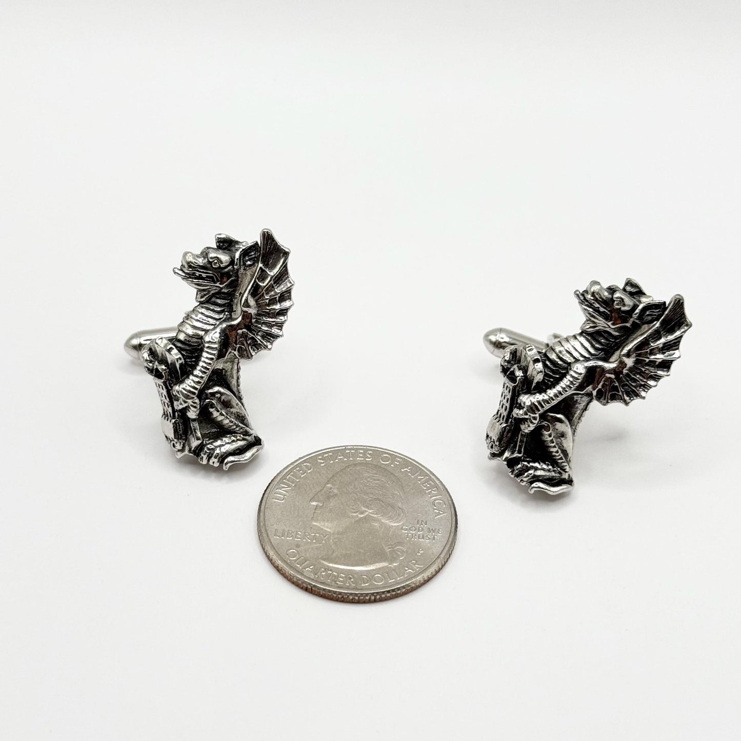 Vintage Cuff Links of Flying Dragons Silver Plated and Made by Swank