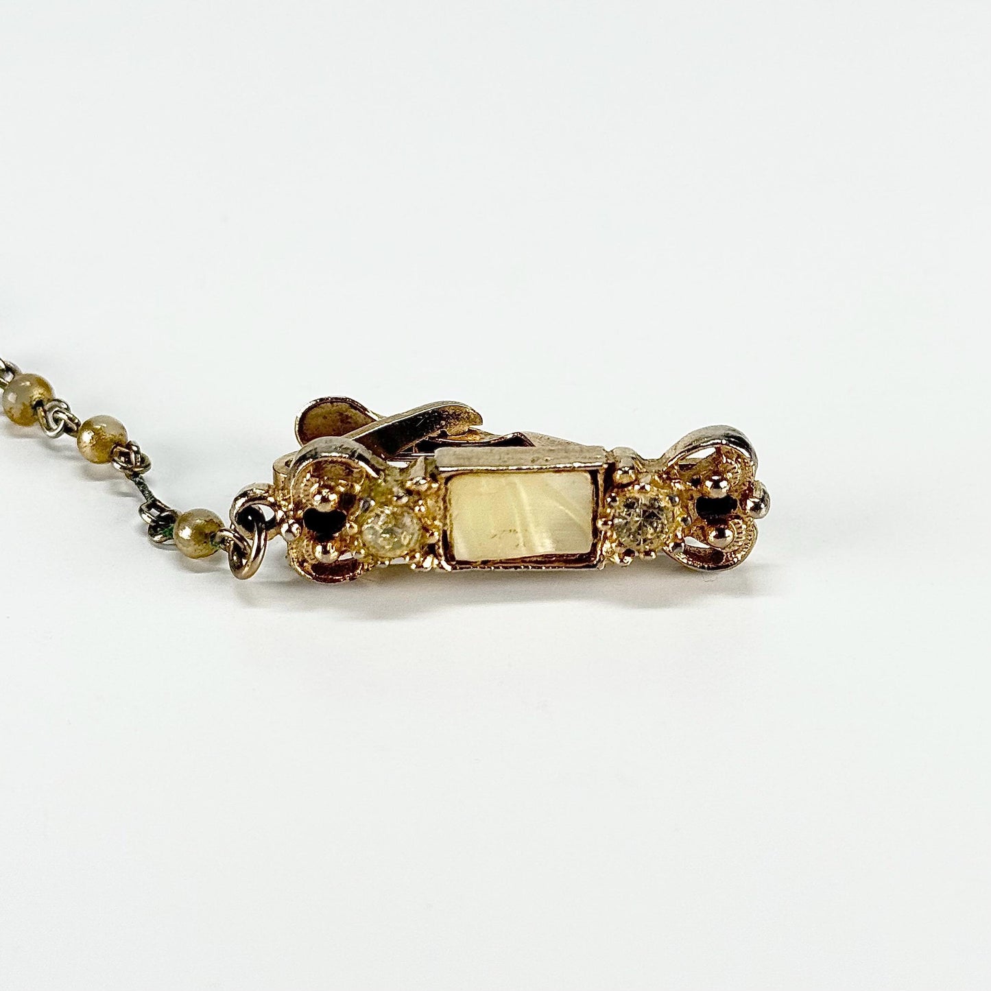 Vintage Sweater Clip in Gold Tone with Rhinestones and Faux Peals