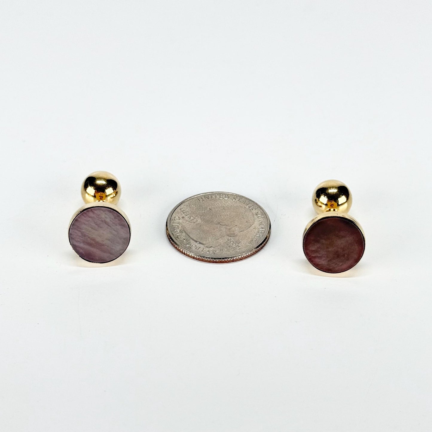 Vintage Cuff Links and Shirt Studs in Gold Tone with Pearly Grey Design