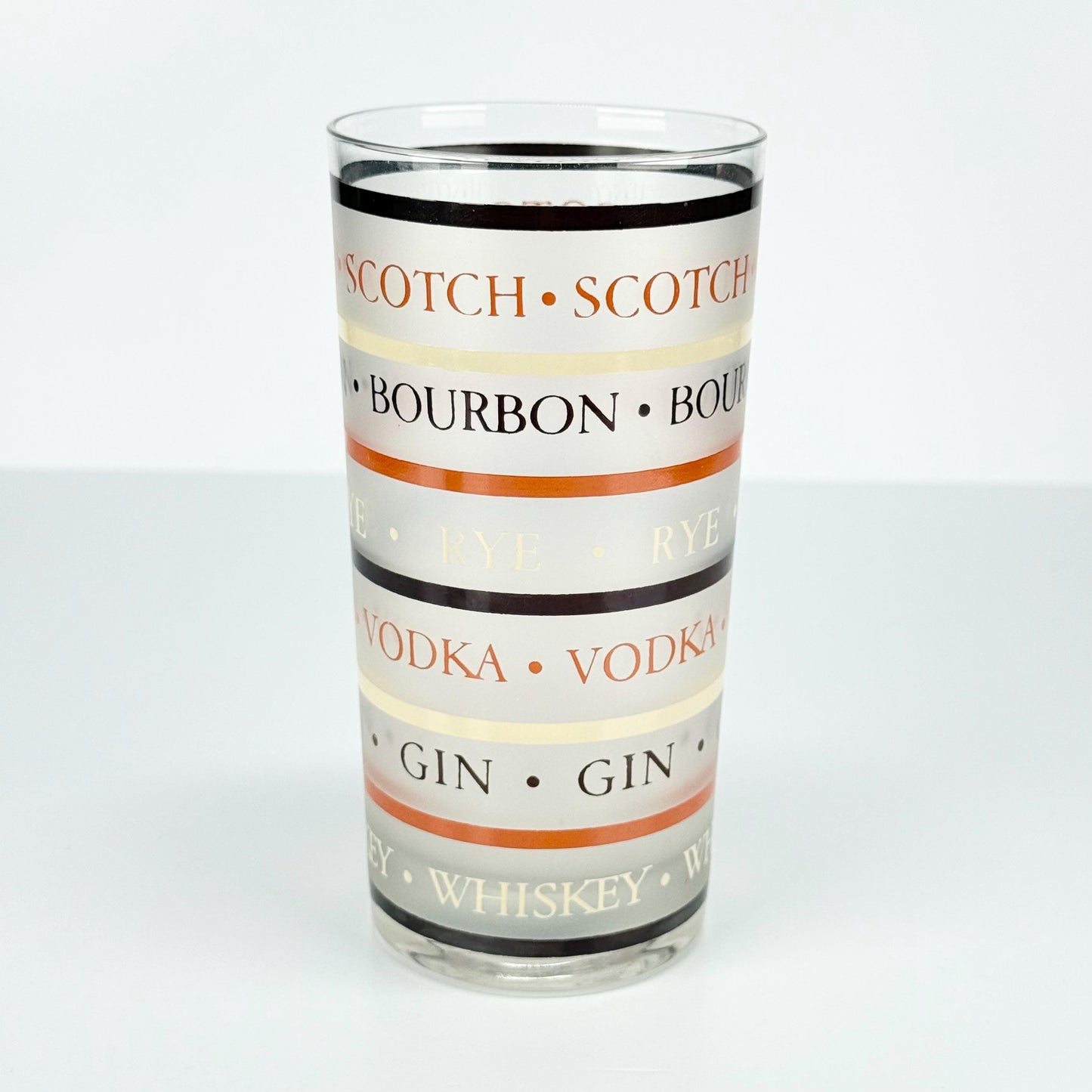 Vintage Highball Frosted Glass That Reads Scotch, Bourbon, Rye, Vodka, Gin & Whiskey