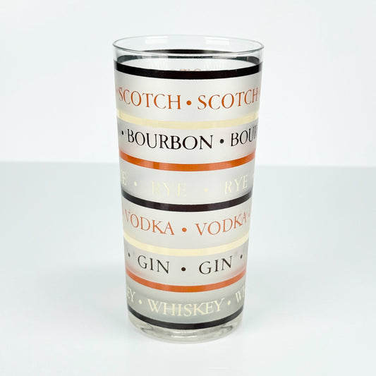 Vintage Highball Frosted Glass That Reads Scotch, Bourbon, Rye, Vodka, Gin & Whiskey