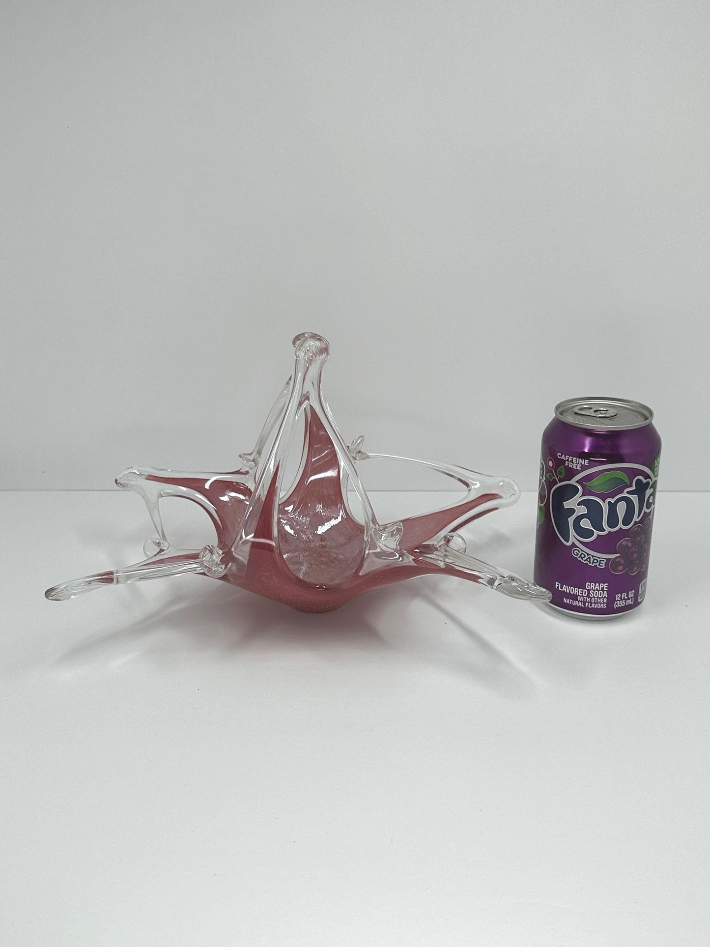 Vintage Art Basket in Hand Blown Pink Murano Glass