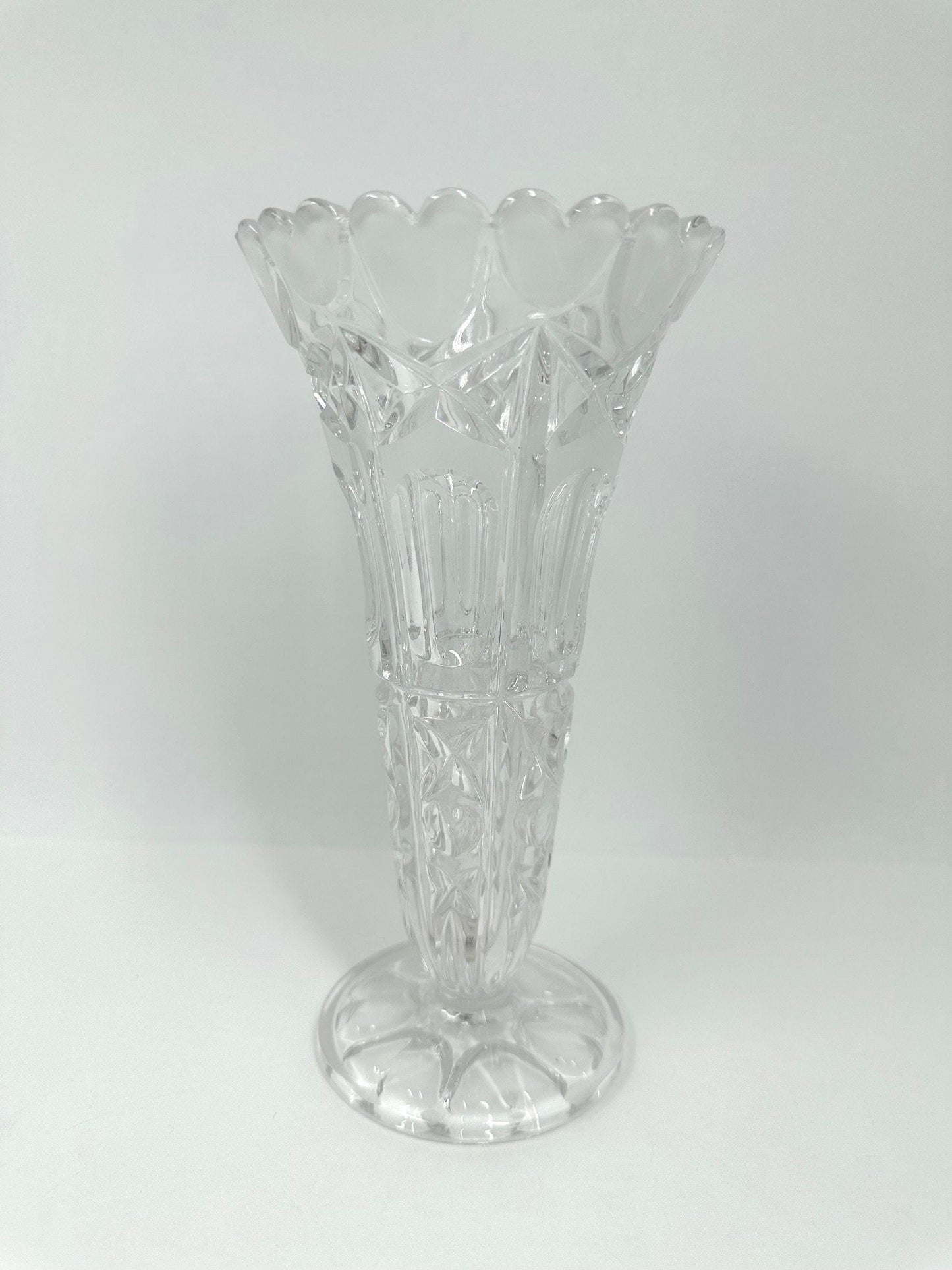 Vintage Crystal Vase With Frosted Heart Design