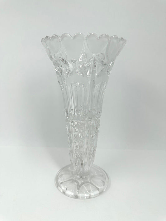 Vintage Crystal Vase With Frosted Heart Design