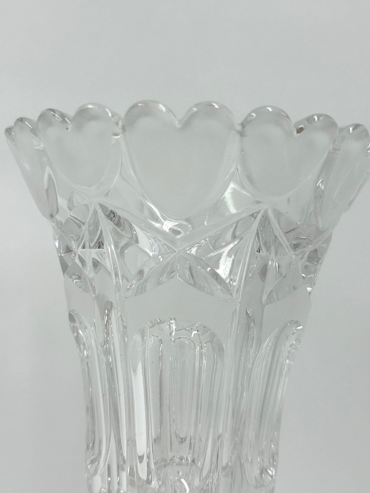 Vintage Crystal Vase With Frosted Heart Design
