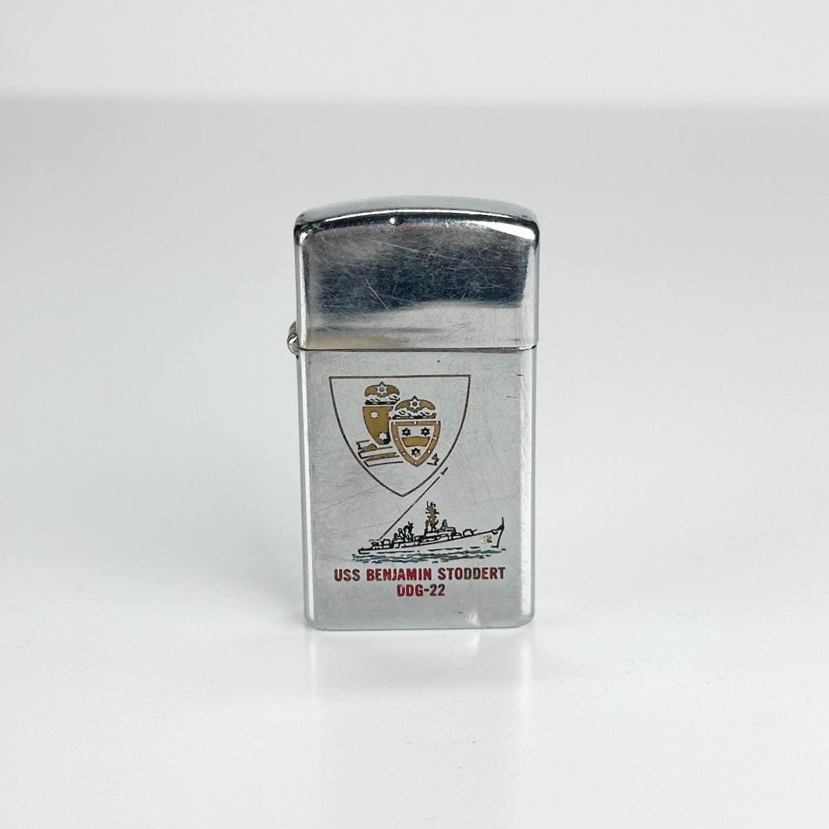 Vintage Zippo Lighter with Picture of USS Benjamin Stoddert DDG-22 Naval Ship