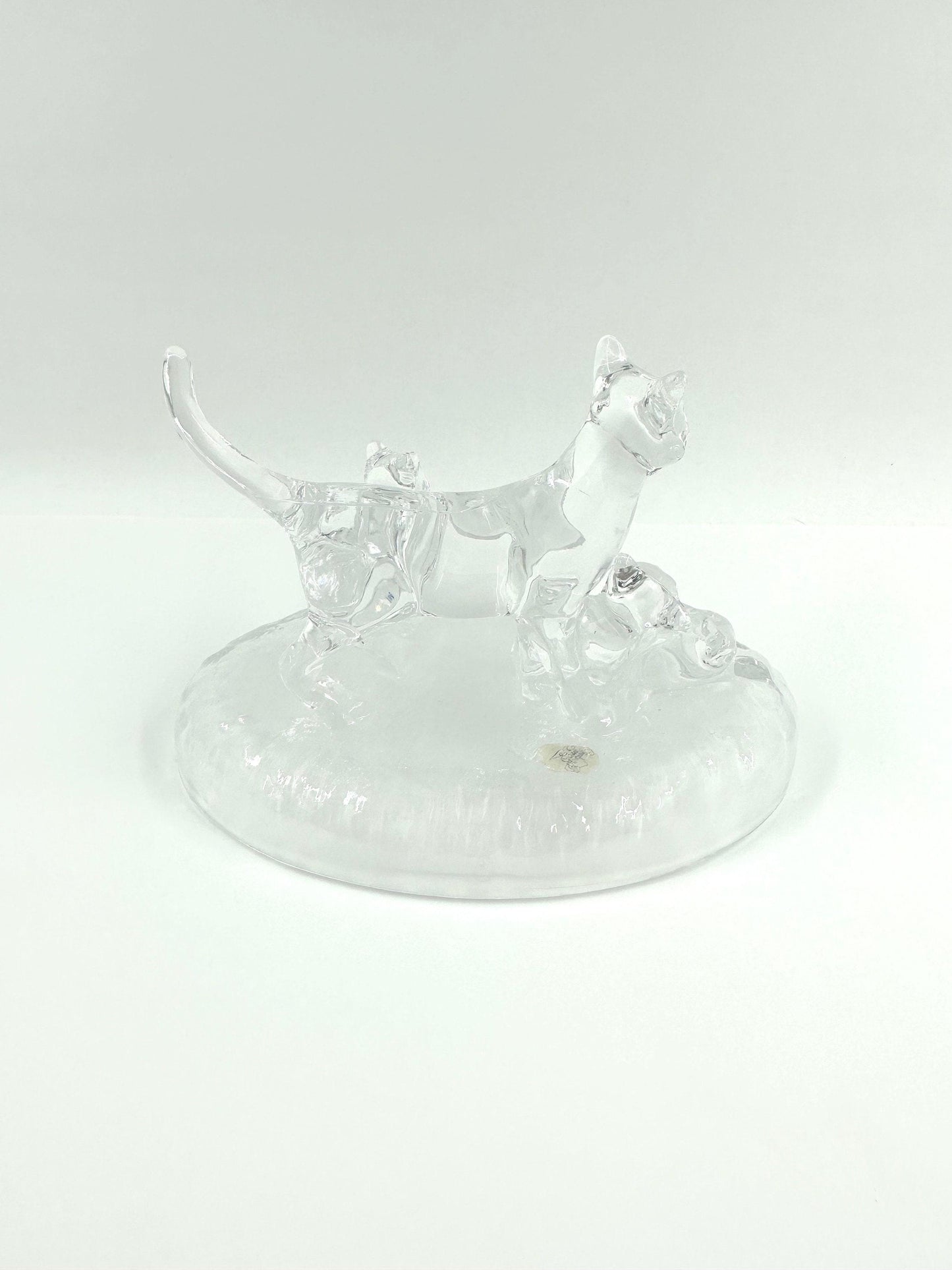 Vintage Glass Figurine of Mom Cat with Kittens and Made in France.