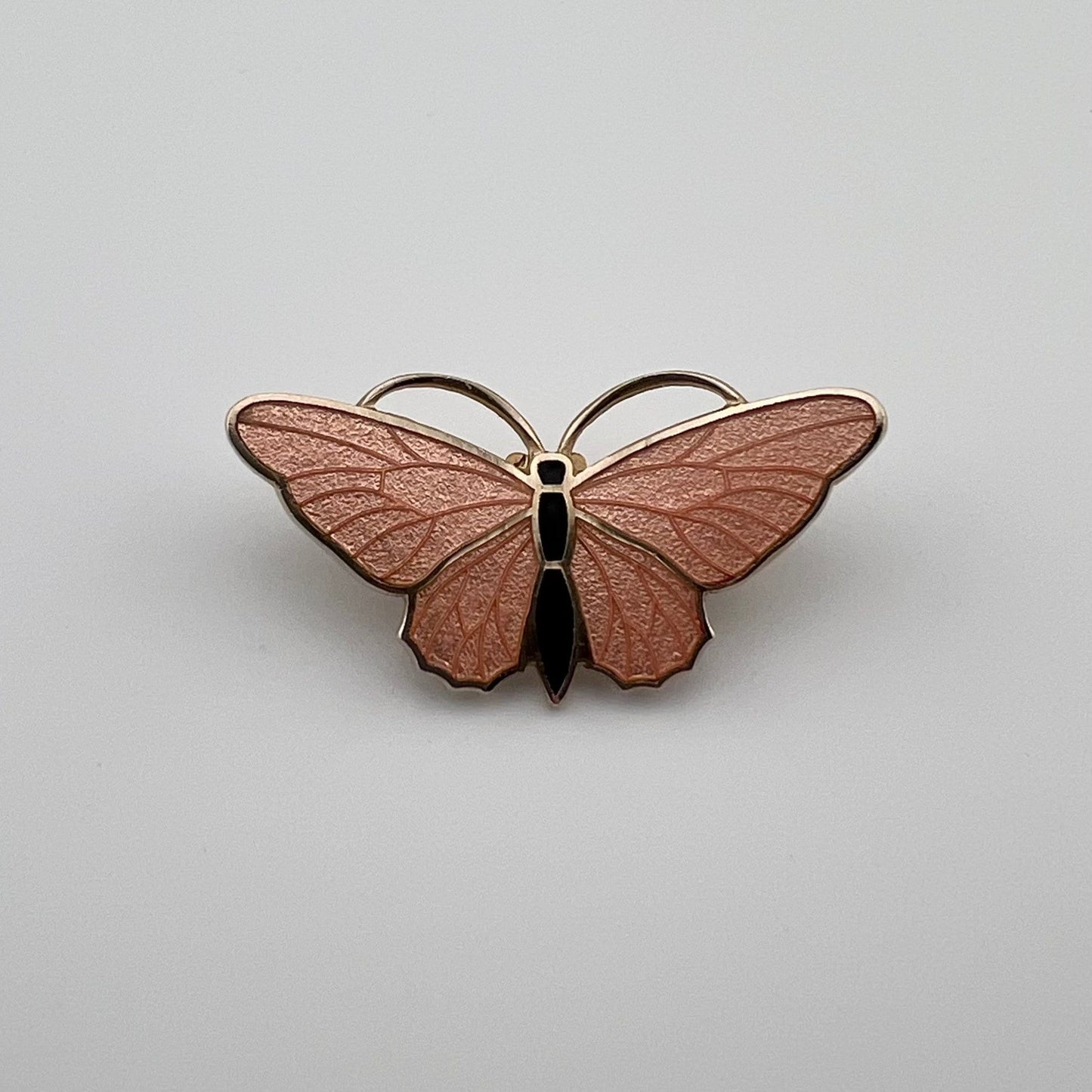 Vintage Brooch, Peach Butterfly, Gold Tone Metal.