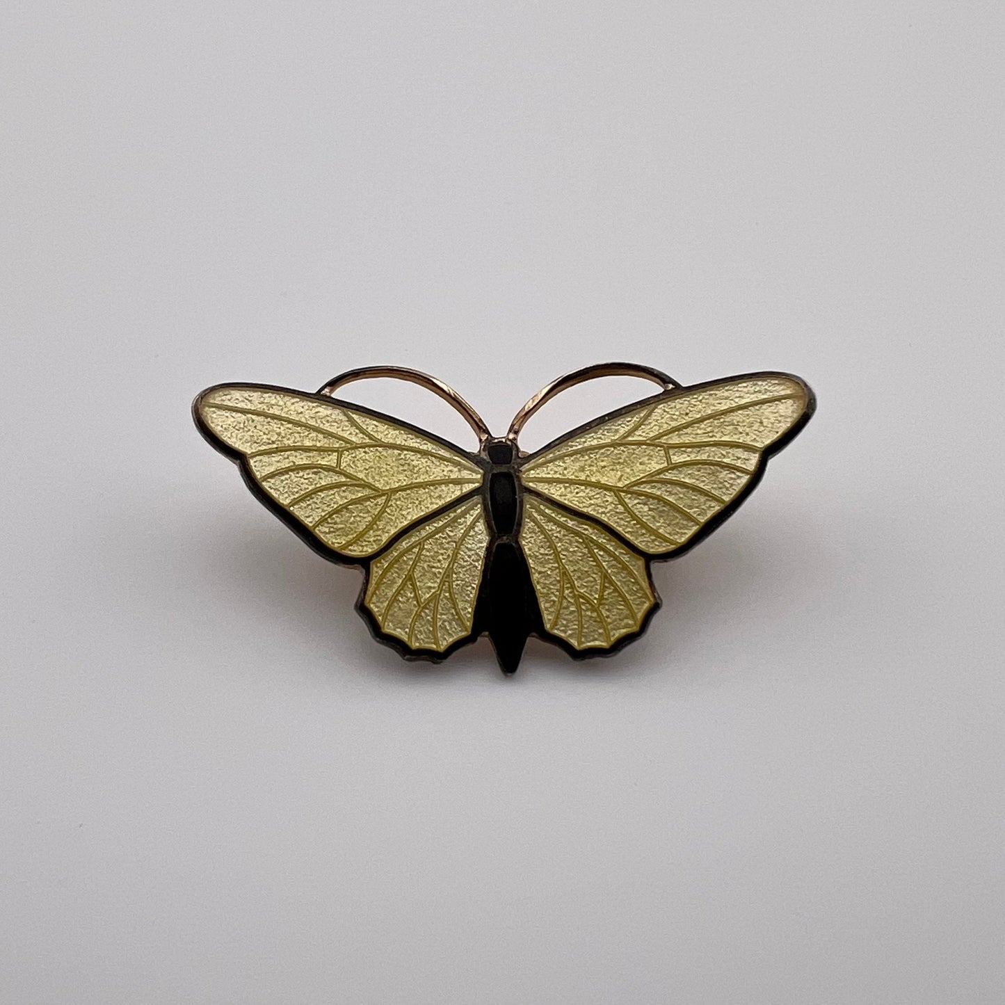 Vintage Brooch, Yellow Butterfly, Gold Tone Metal.