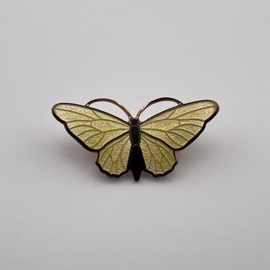 Vintage Brooch, Yellow Butterfly, Gold Tone Metal.