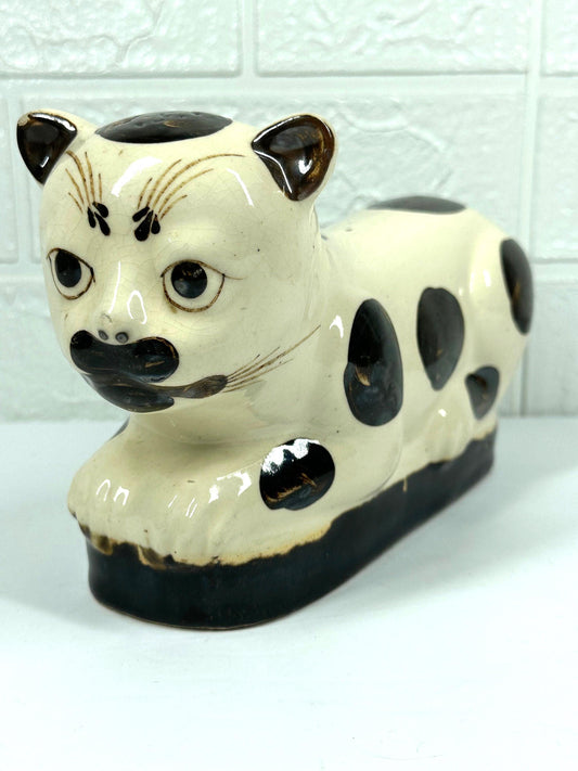 Antique Ceramic Cat, Chinese Cizhou, Cat Pillow Head Rest, Qing Dynasty, 19th Century.