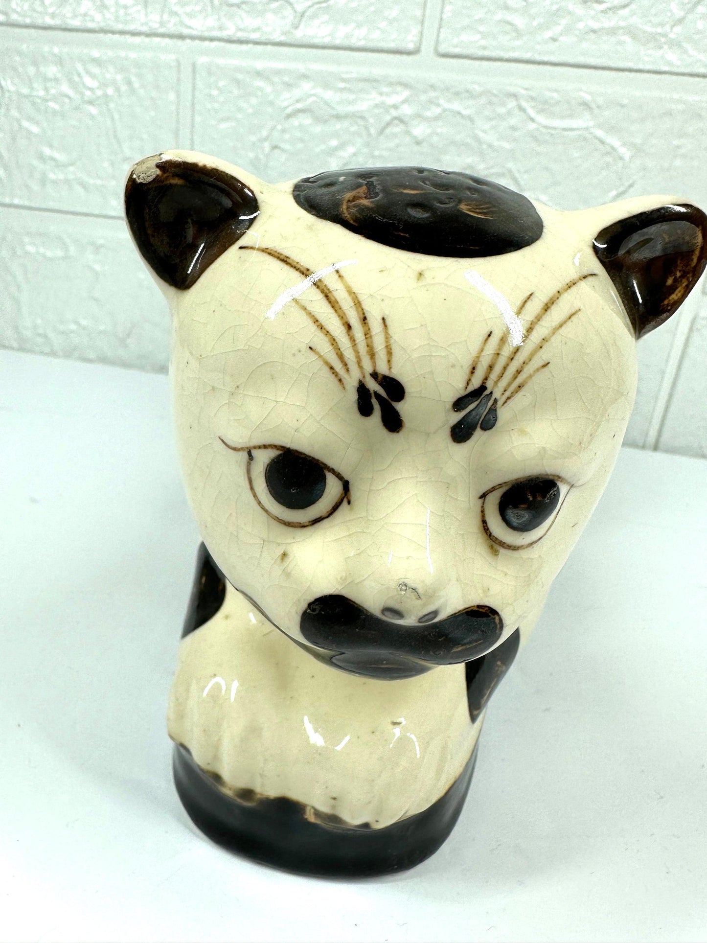 Antique Ceramic Cat, Chinese Cizhou, Cat Pillow Head Rest, Qing Dynasty, 19th Century.