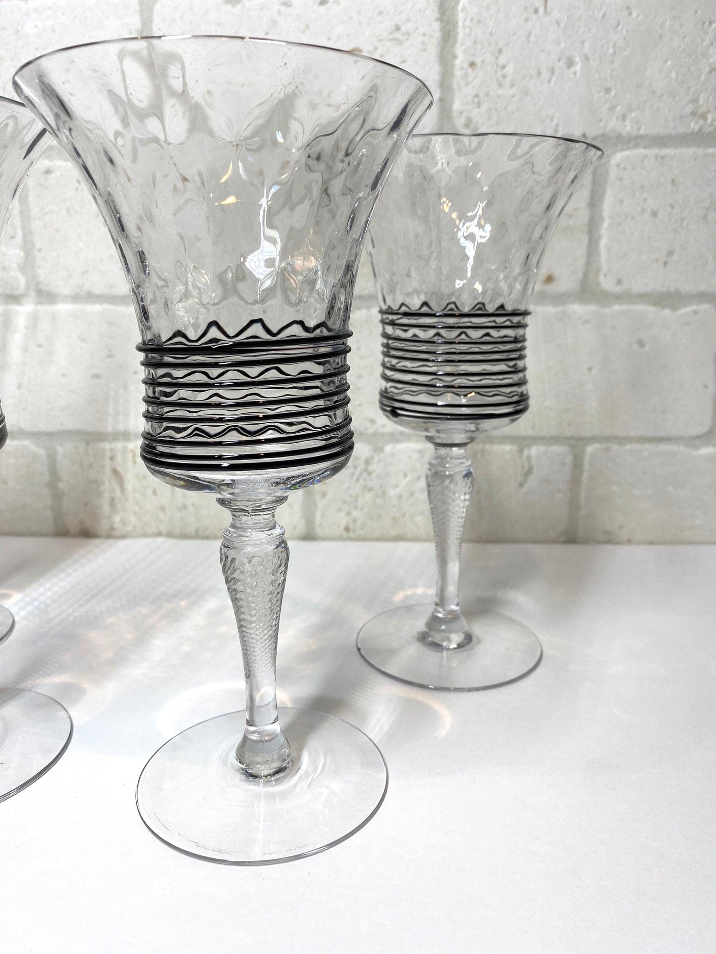 Antique Crystal Glasses with Art Deco Black Accent by H.C. Fry 1920s