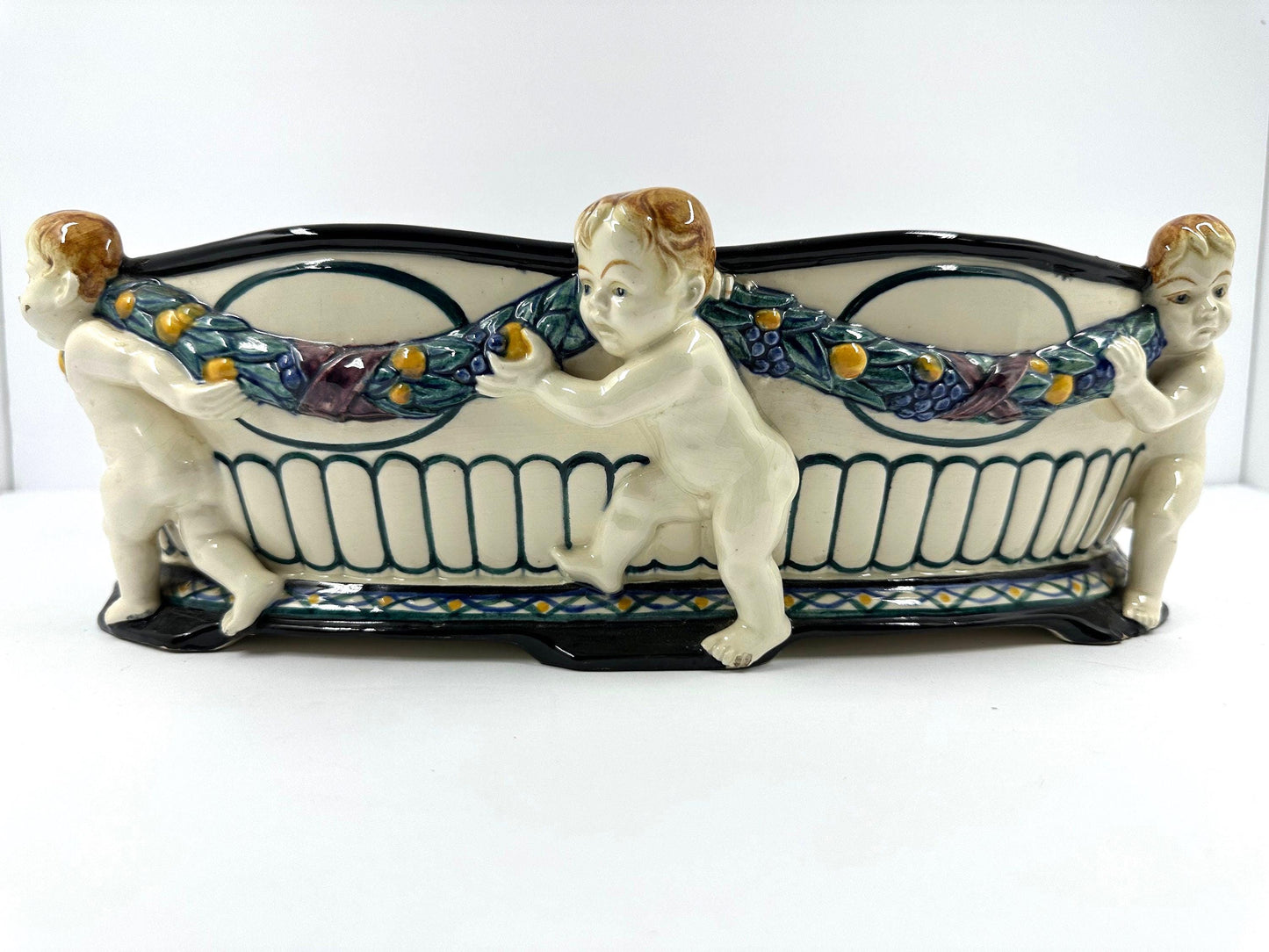 Antique Cherub Bowl with Floral Garland, 1910s.