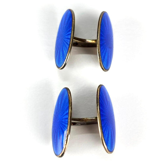 Vintage David Anderson Cuff Links in Norwegian Sterling Silver with Blue Enamel