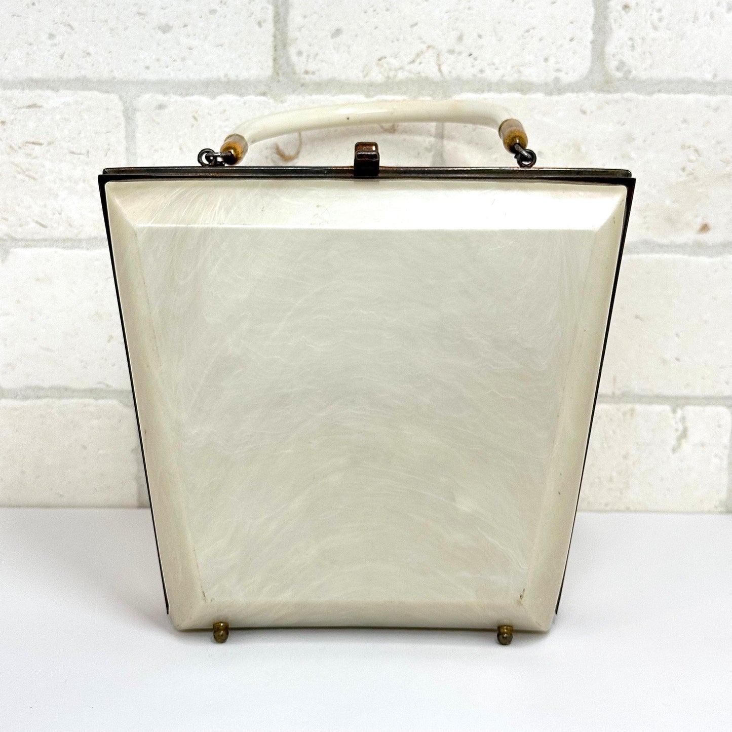 Vintage Ivory Lucite Handbag, 1950s, Mid Century.