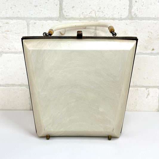 Vintage Ivory Lucite Handbag, 1950s, Mid Century.