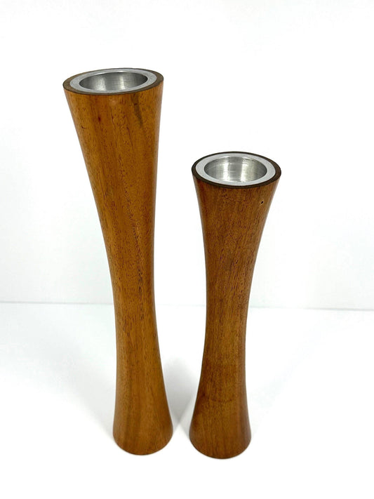 Vintage Teak Candlestick Holder in Mid-Century Modern Design.