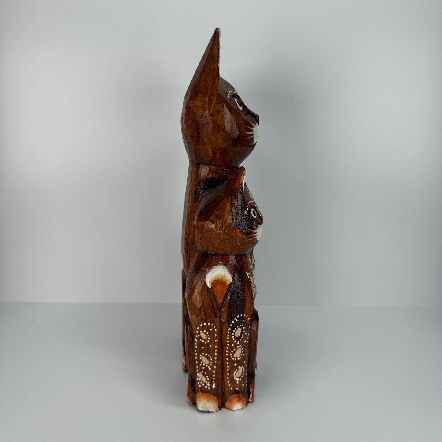 Vintage Figurine of Three Cats and Made from Hand Carved Wood