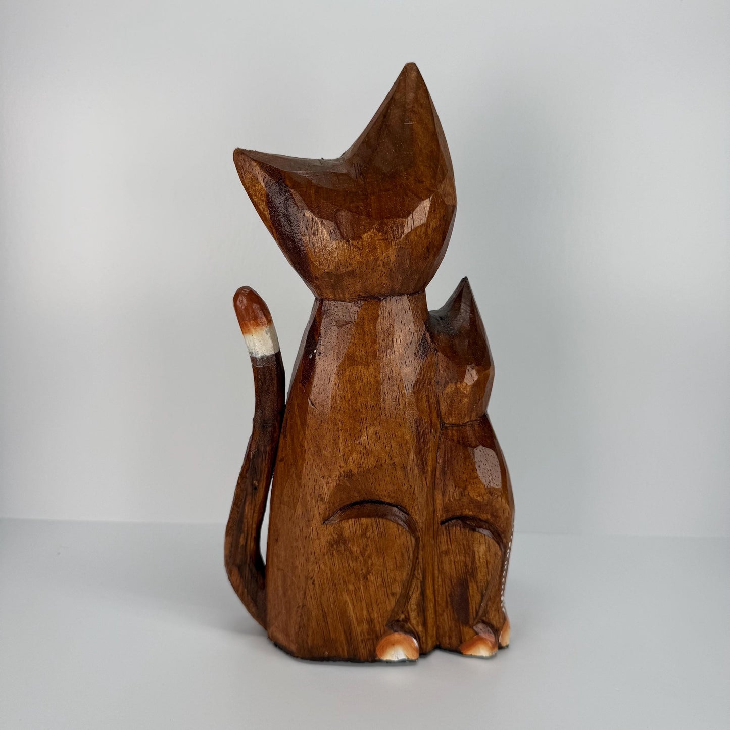 Vintage Figurine of Three Cats and Made from Hand Carved Wood