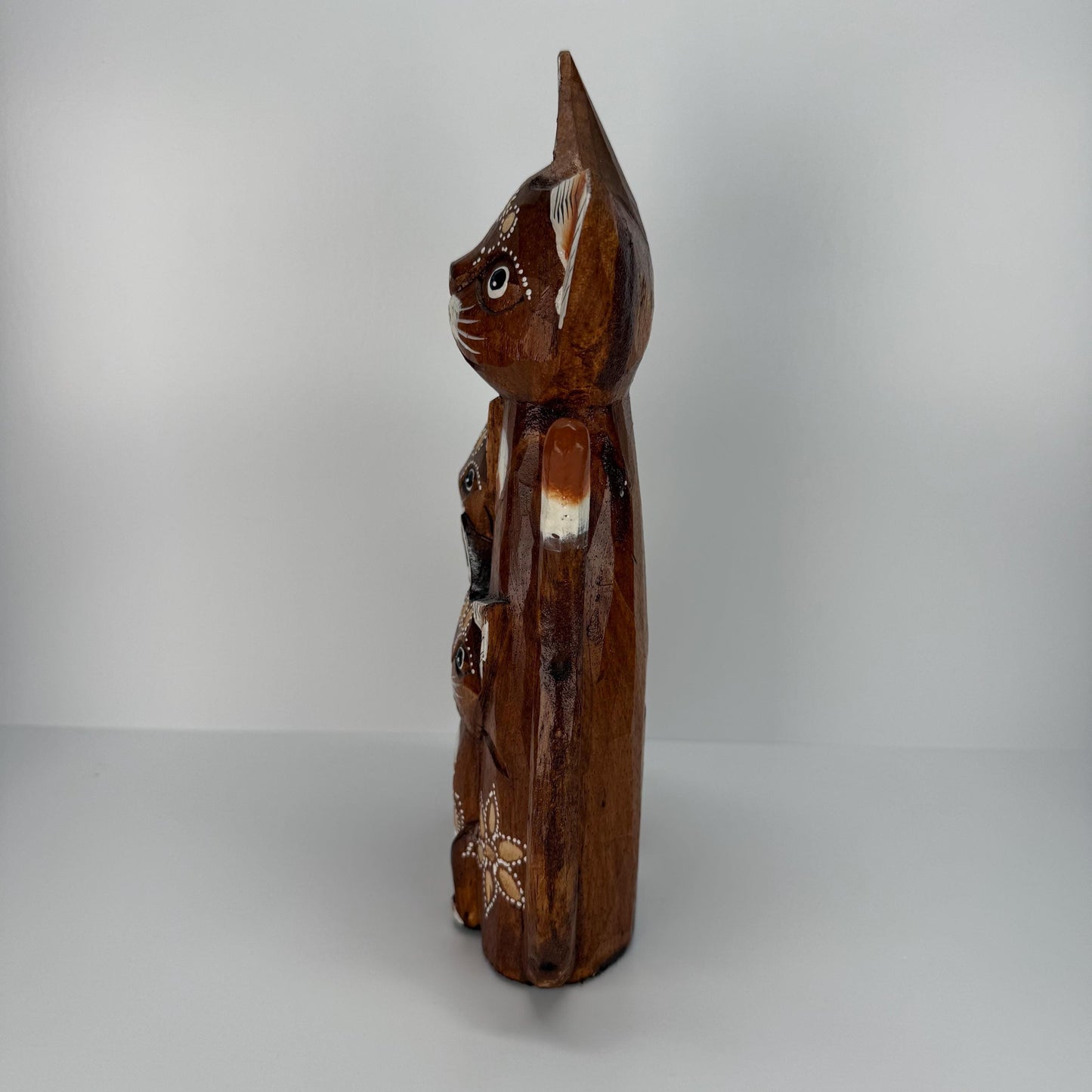 Vintage Figurine of Three Cats and Made from Hand Carved Wood