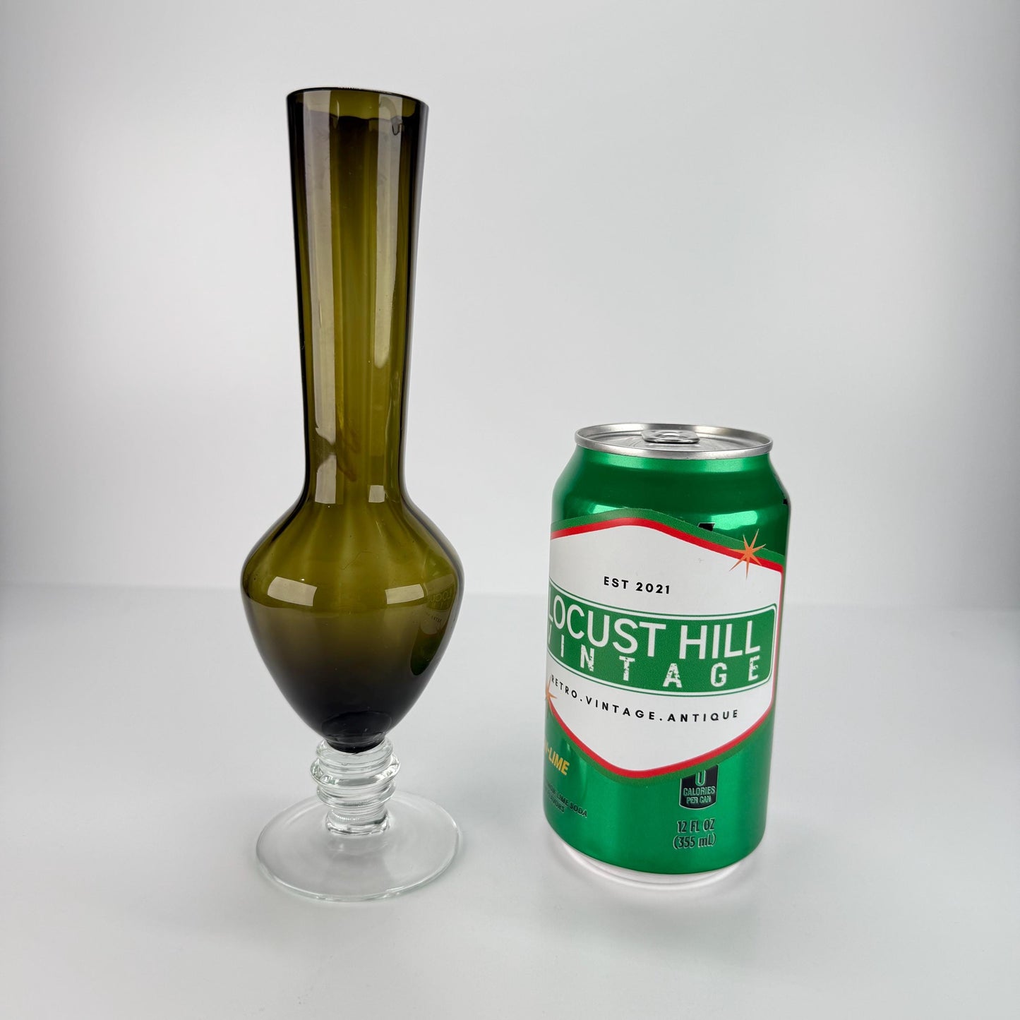 Vintage Bud Vase in a Green Glass with Clear Bottom