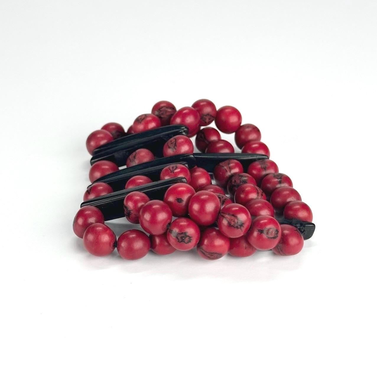 Vintage Stretchy Bracelet Made from Red and Black Beads