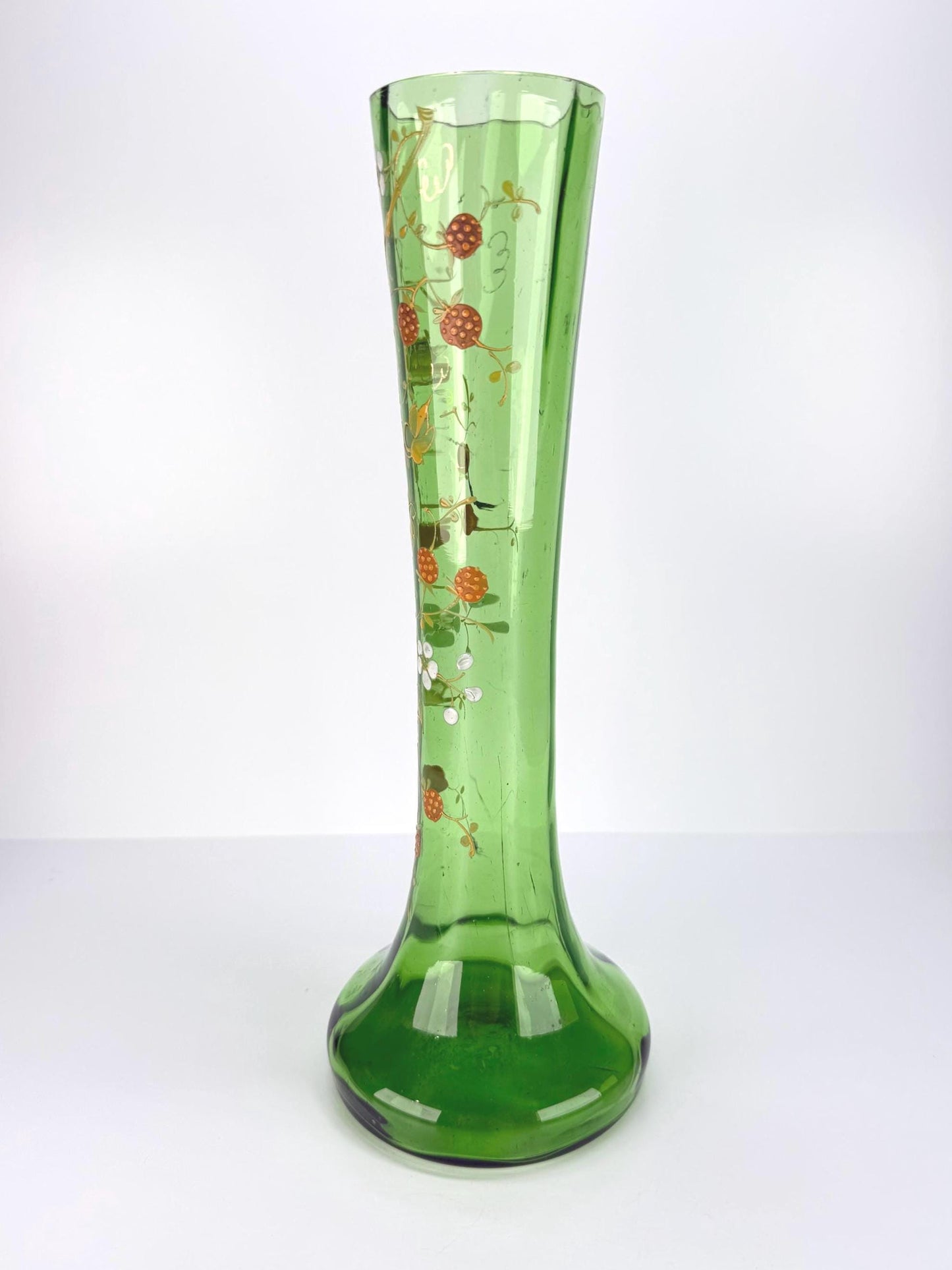 Antique Vase in Forest Green with Strawberry Plant Design
