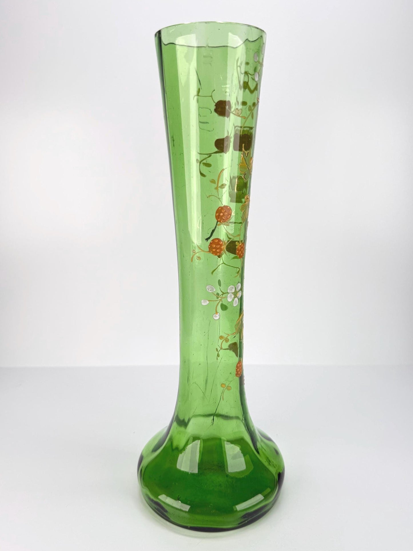 Antique Vase in Forest Green with Strawberry Plant Design