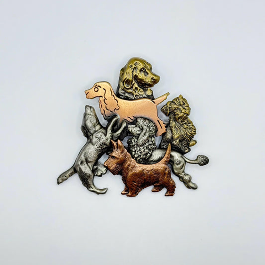 Vintage Brooch of Metal Dogs and Puppies