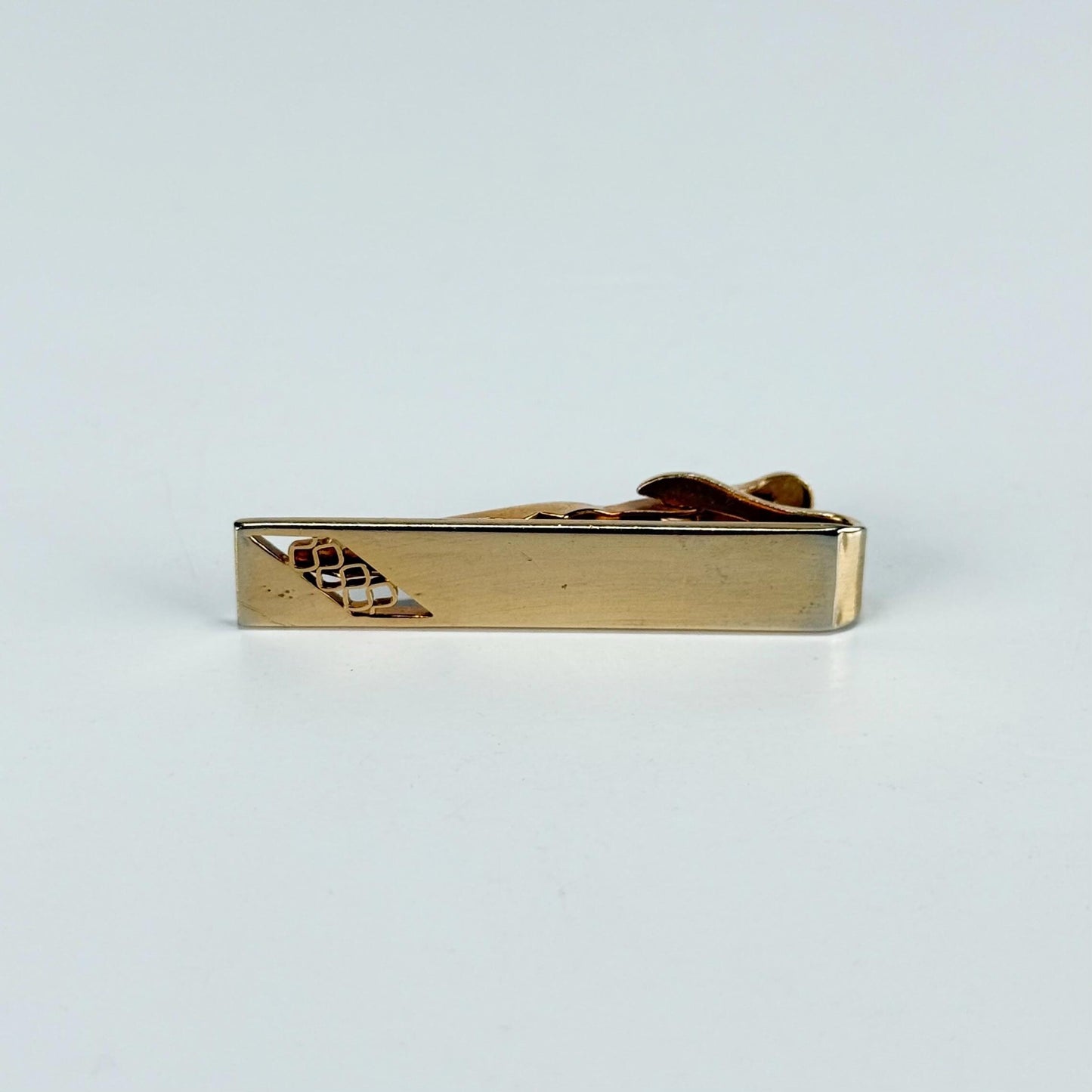 Vintage Cuff Links and Tie Clip Set in Gold Tone Cutout Design by Swank