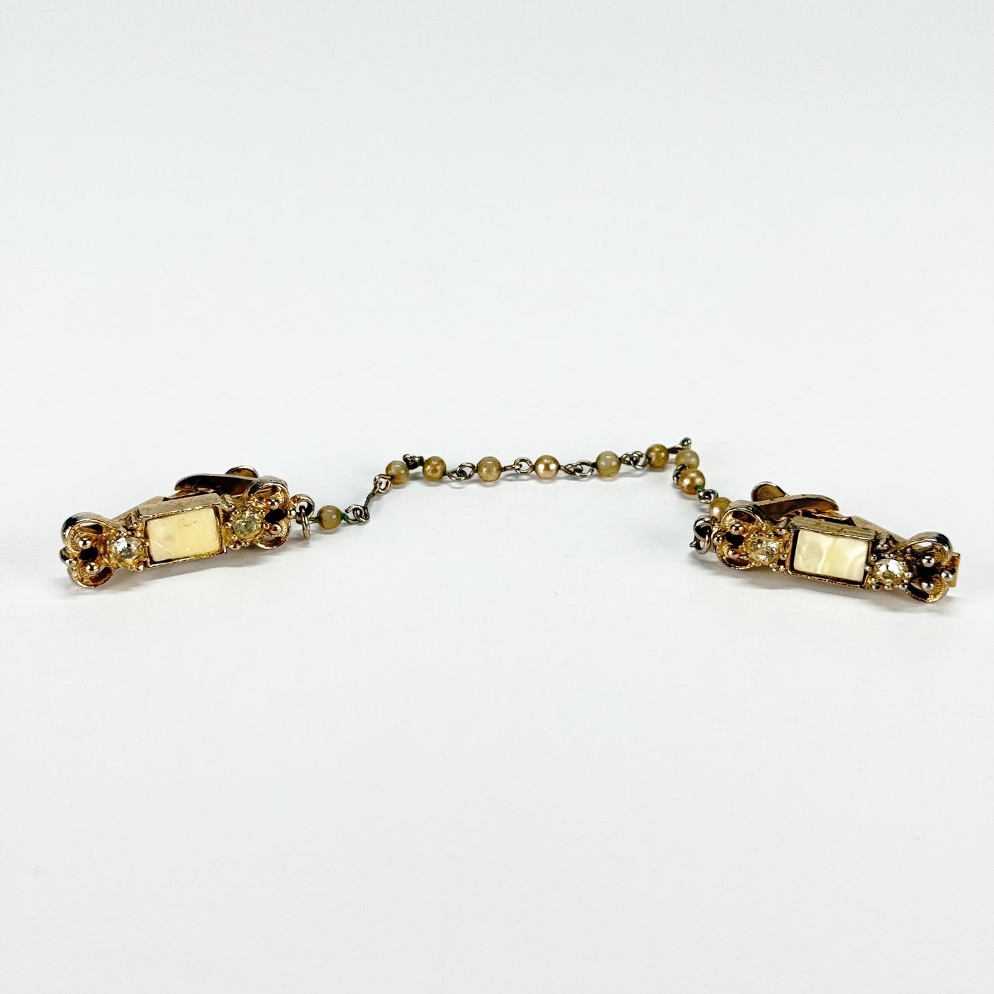Vintage Sweater Clip in Gold Tone with Rhinestones and Faux Peals