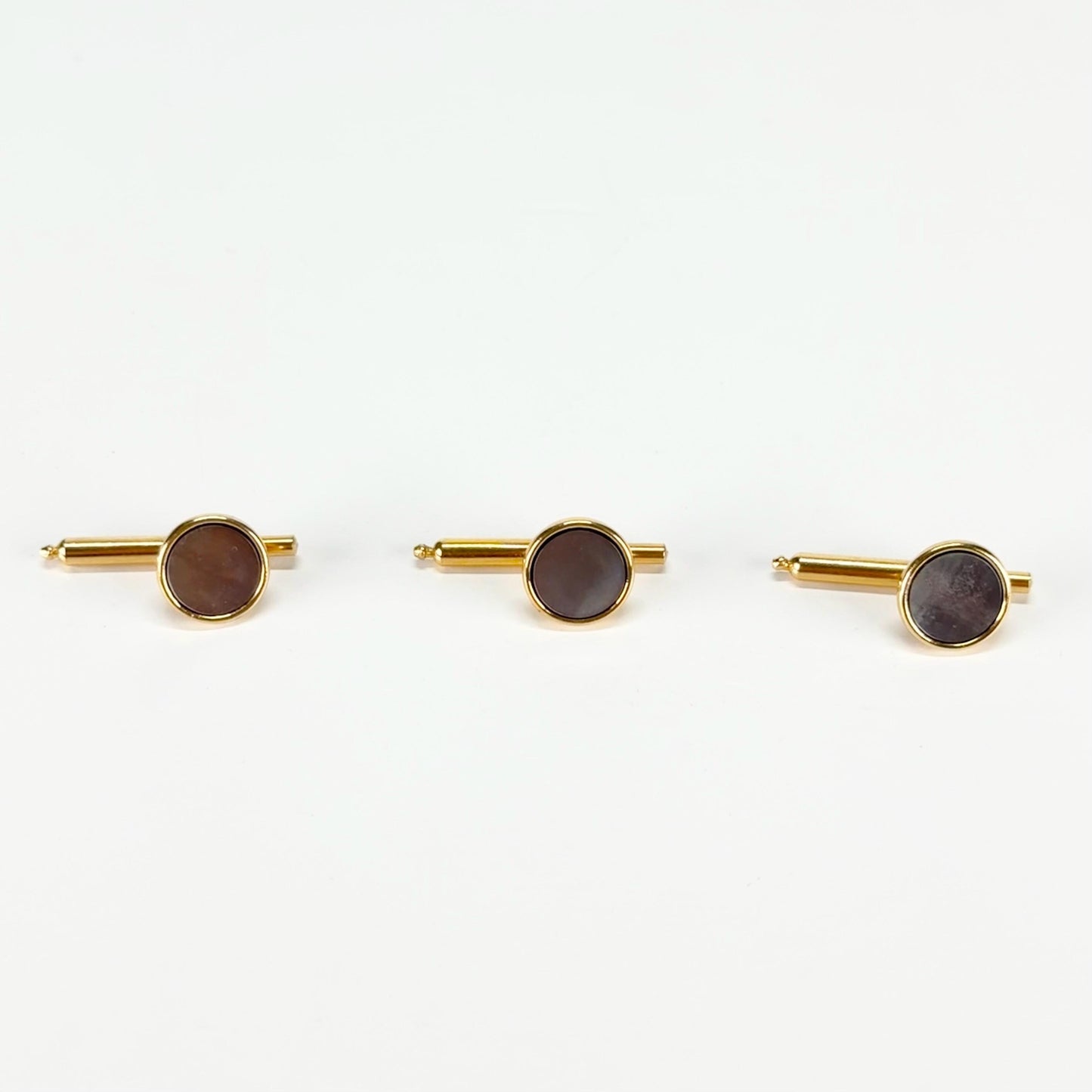 Vintage Cuff Links and Shirt Studs in Gold Tone with Pearly Grey Design