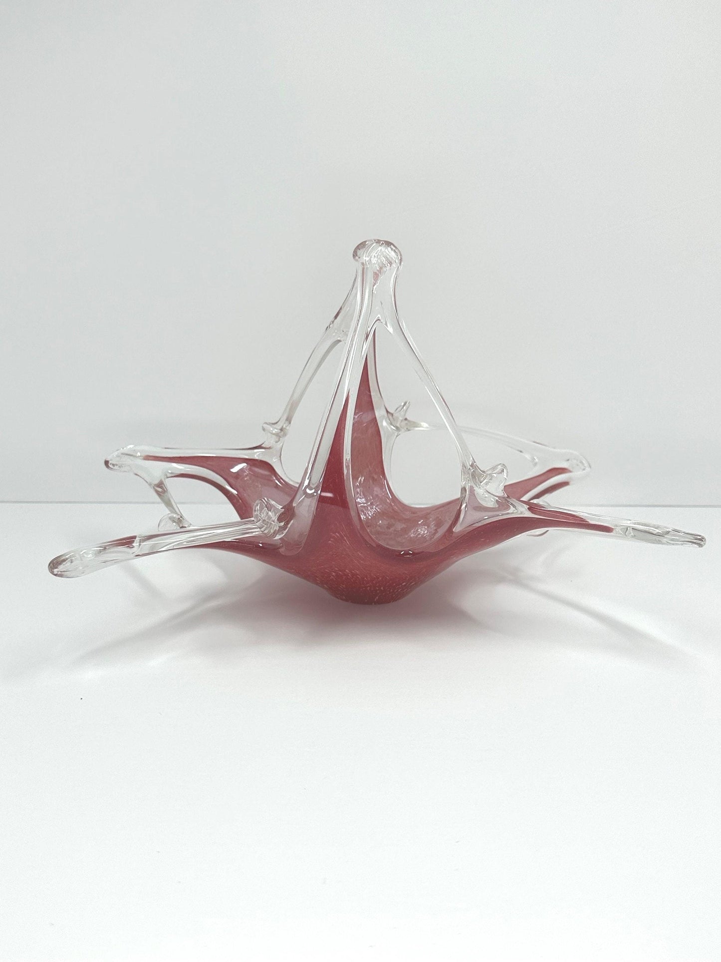 Vintage Art Basket in Hand Blown Pink Murano Glass
