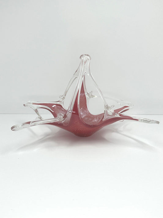 Vintage Art Basket in Hand Blown Pink Murano Glass
