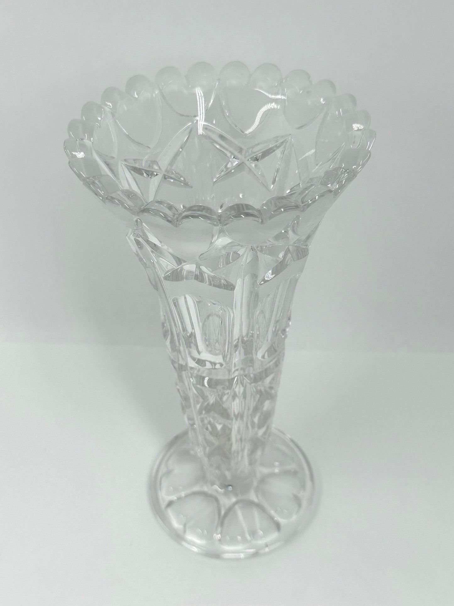 Vintage Crystal Vase With Frosted Heart Design