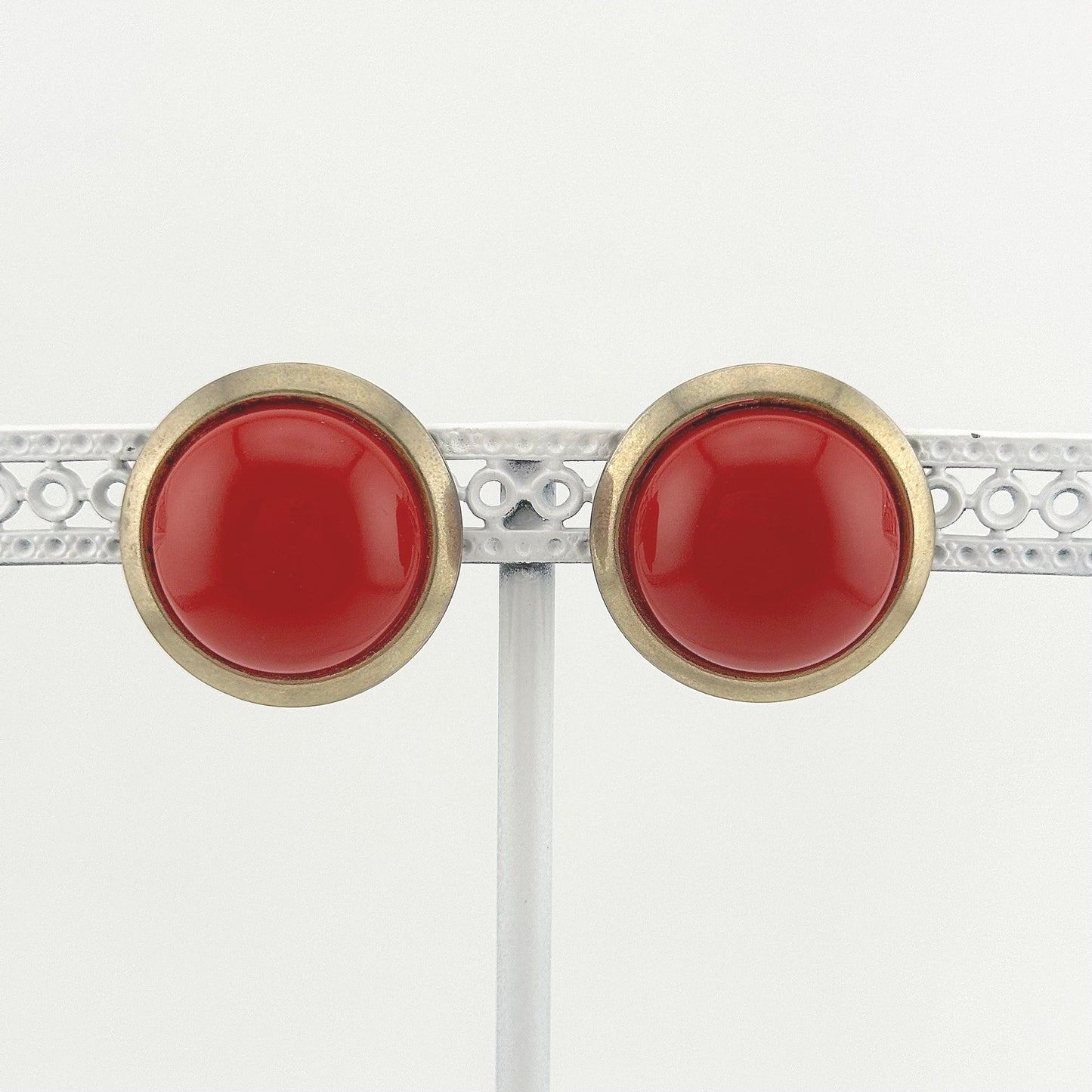 Vintage Clip-on Earrings, Red with Gold Back.