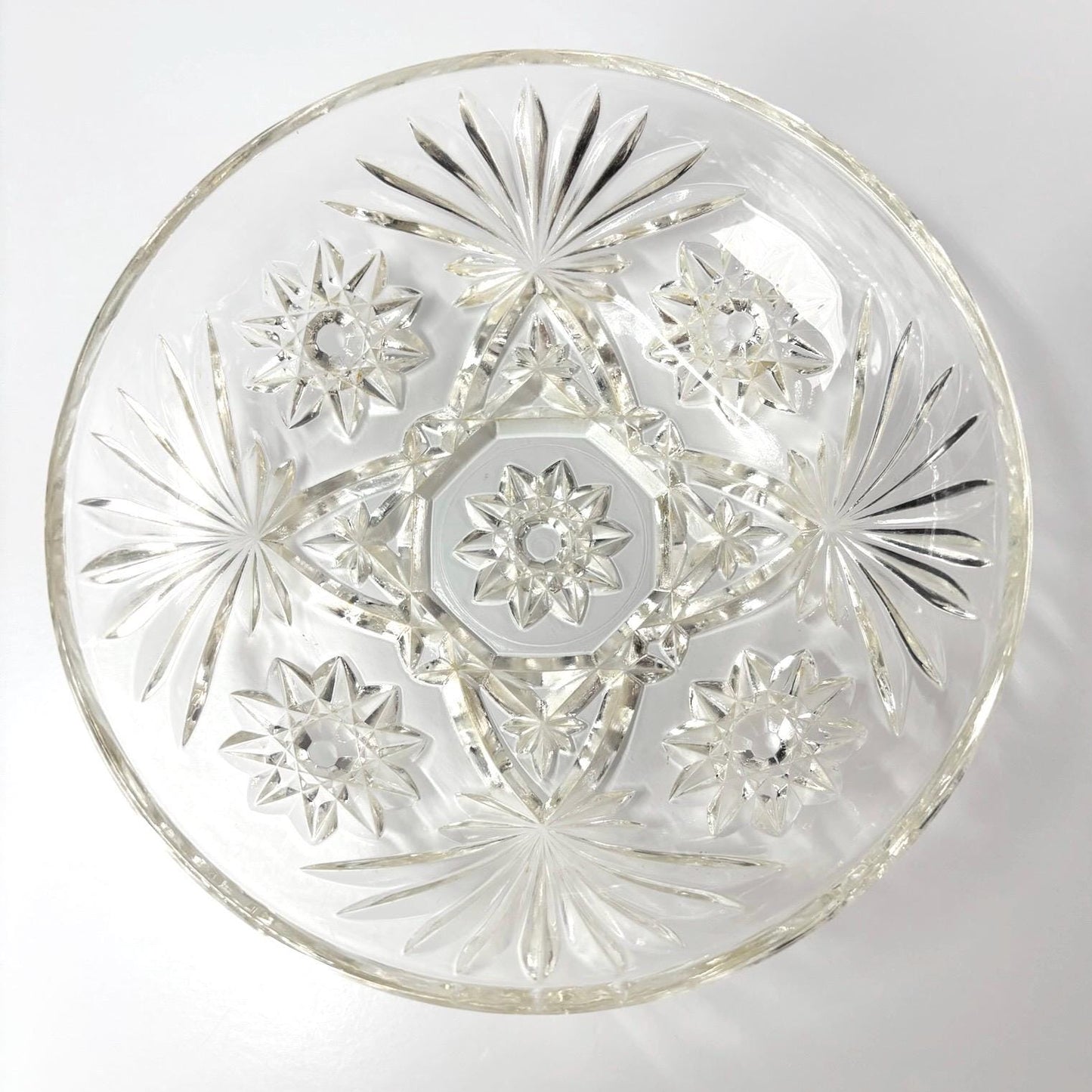 Vintage Candy Dish with Cut Glass Starburst Design Made by Anchor Hocking