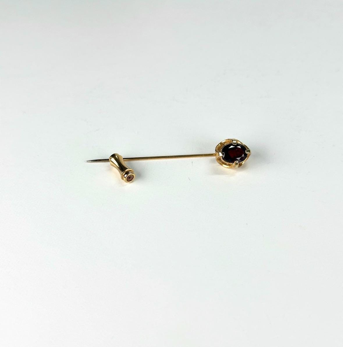 Vintage Brooch Stickpin in Gold Tone with Maroon Gemstone
