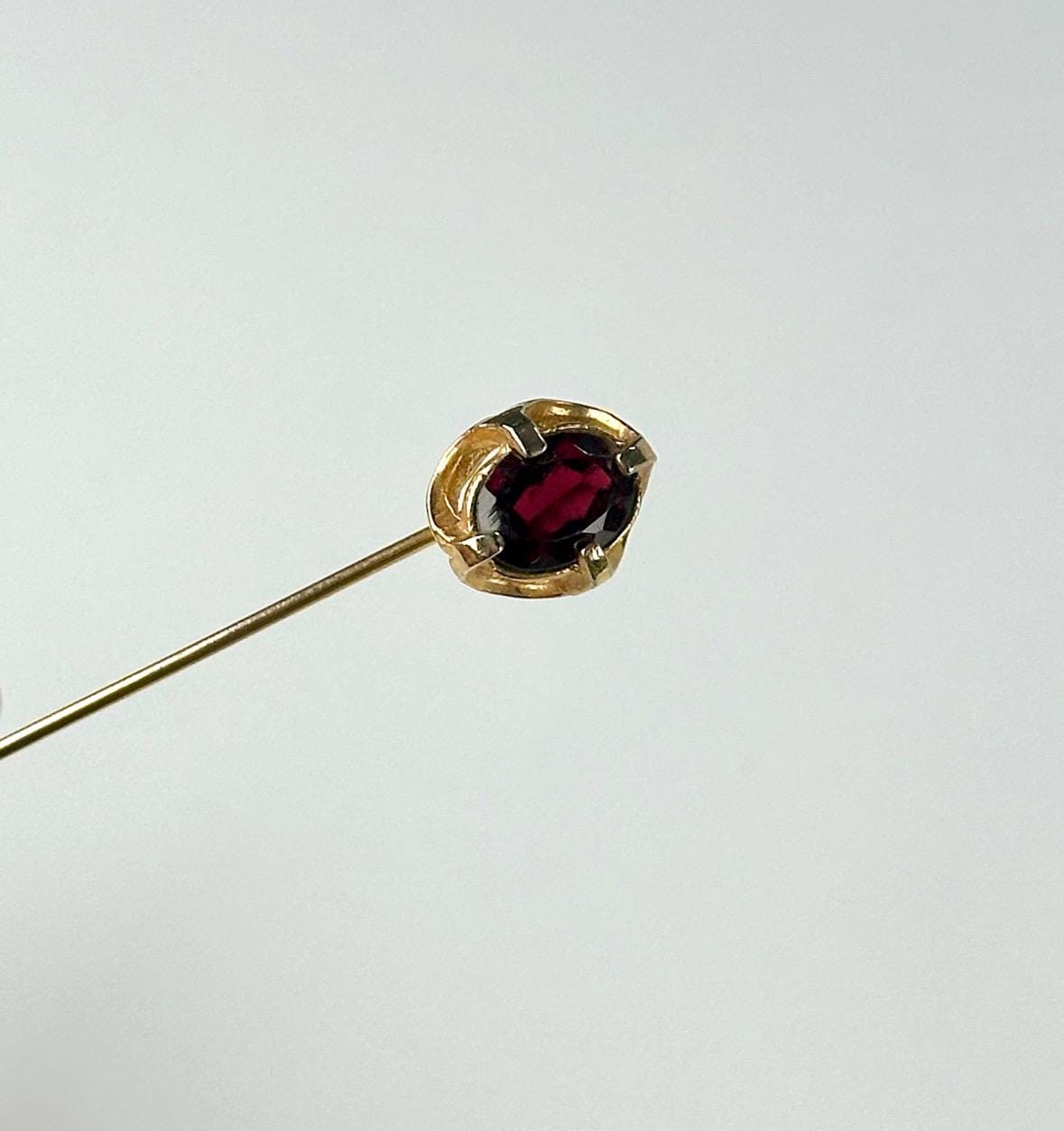 Vintage Brooch Stickpin in Gold Tone with Maroon Gemstone