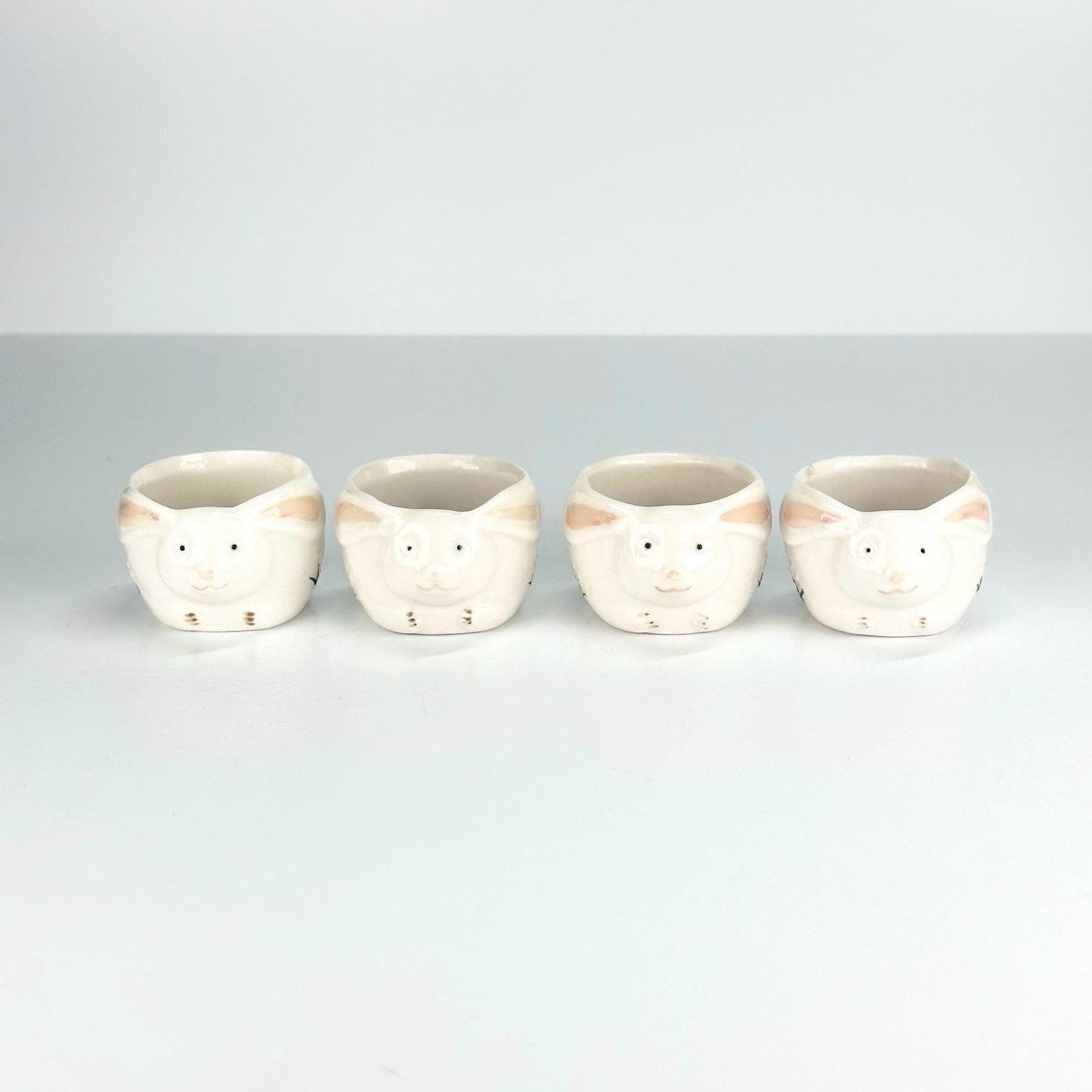 Vintage Ceramic Salt Cellars in Bunny and Floral Design Set of 4