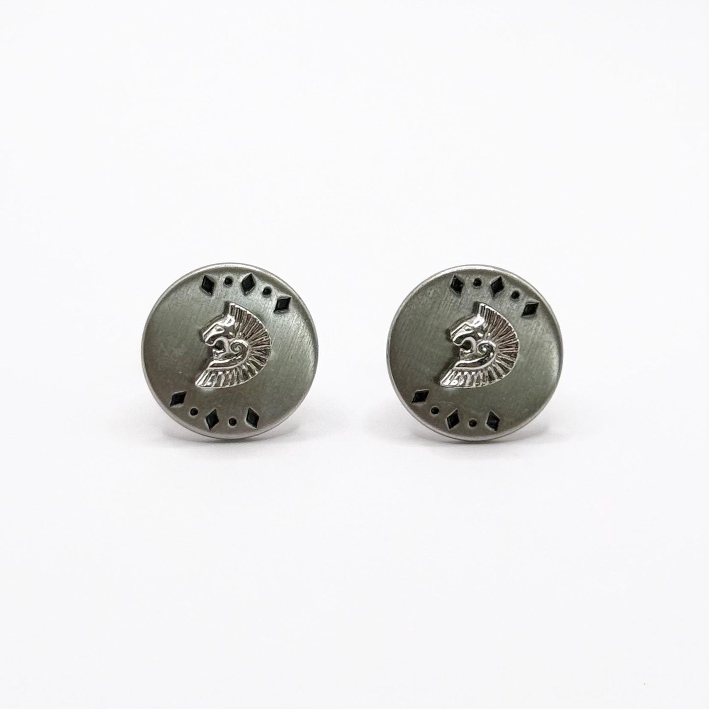 Vintage Cuff Links with Lions and Diamond Design Silver Plated Made by Swank