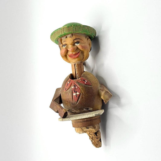 Vintage Bottle Stopper in ANRI Style Design of Hand Carved Man Reading a Book